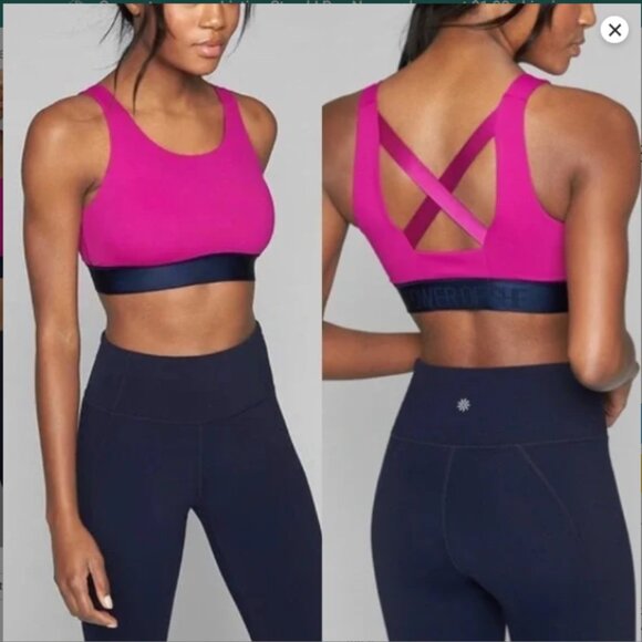 Athleta “Power of She” Sports Bra – Small – Dark Pink & Navy - Picture 3 of 13